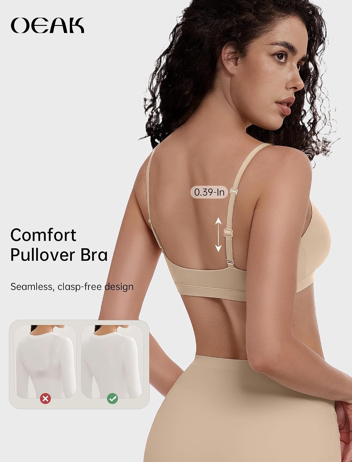 image:imageOEAK Women Unlined Cami Bra Wireless Pull On Seamless Comfortable BraletteBeige