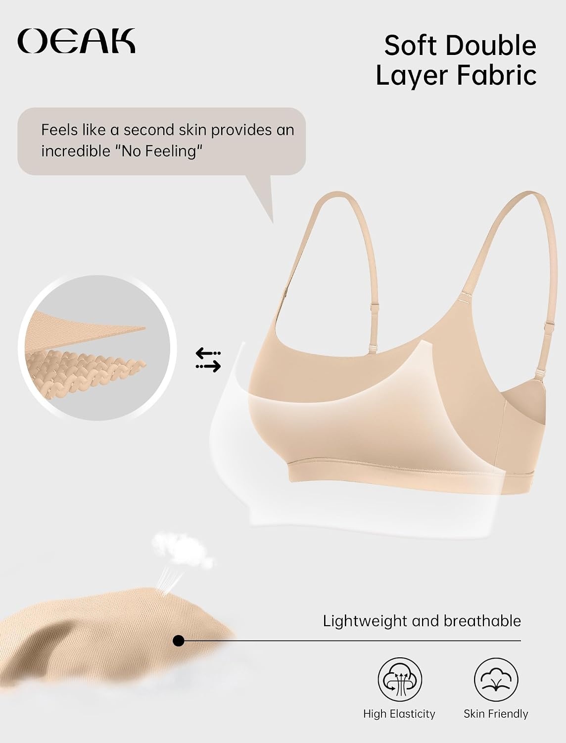 image:imageOEAK Women Unlined Cami Bra Wireless Pull On Seamless Comfortable BraletteBeige