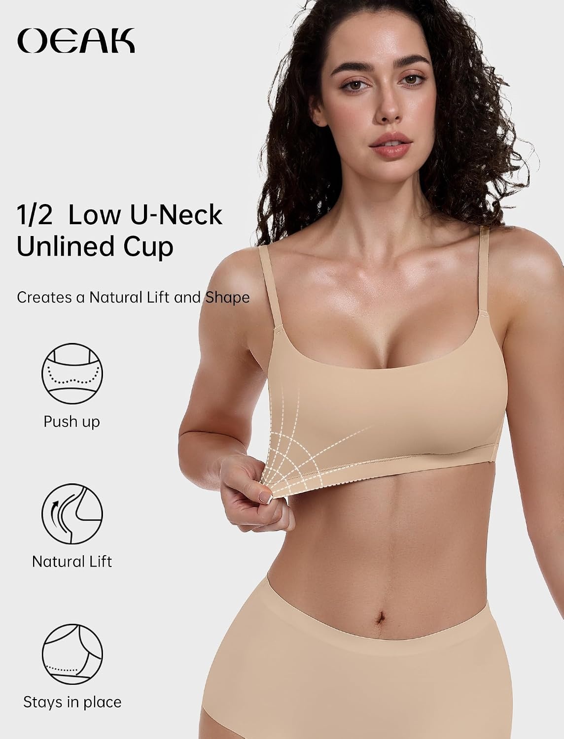 image:imageOEAK Women Unlined Cami Bra Wireless Pull On Seamless Comfortable BraletteBeige