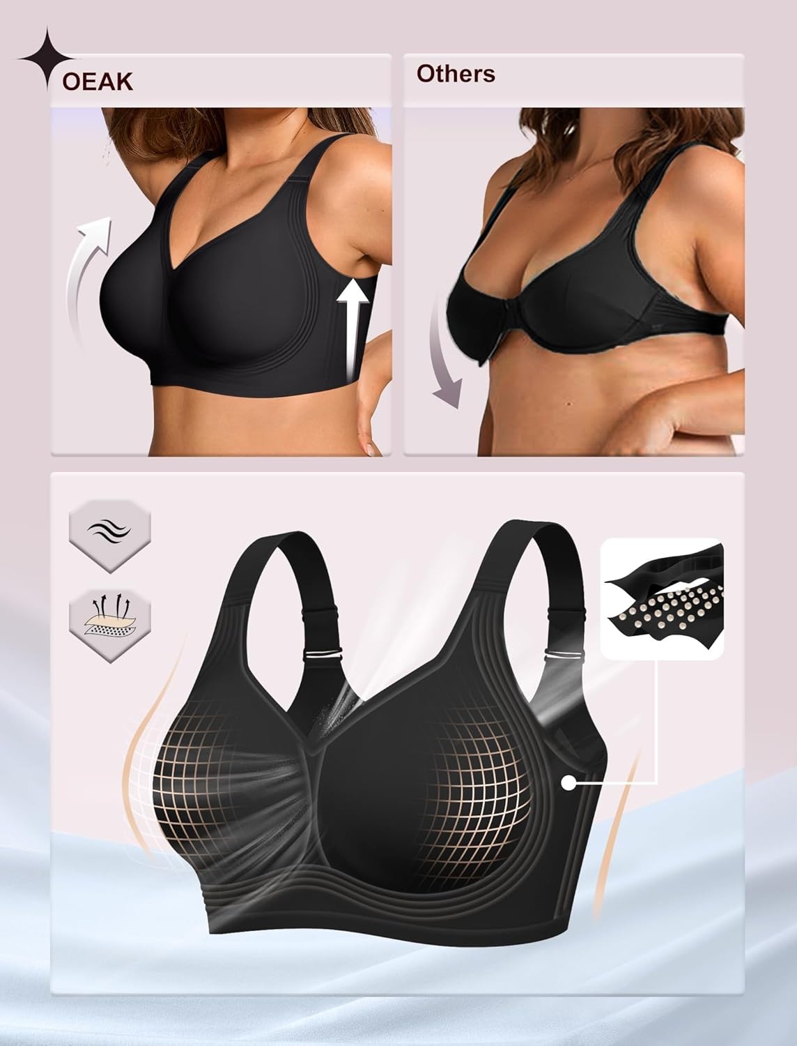 image:imageOEAK Womens Wireless Jelly Bra Plus Size Supportive Seamless Bras Full Coverage Push Up Comfortable No Underwire Tshirt BrasBlackleopard Pink