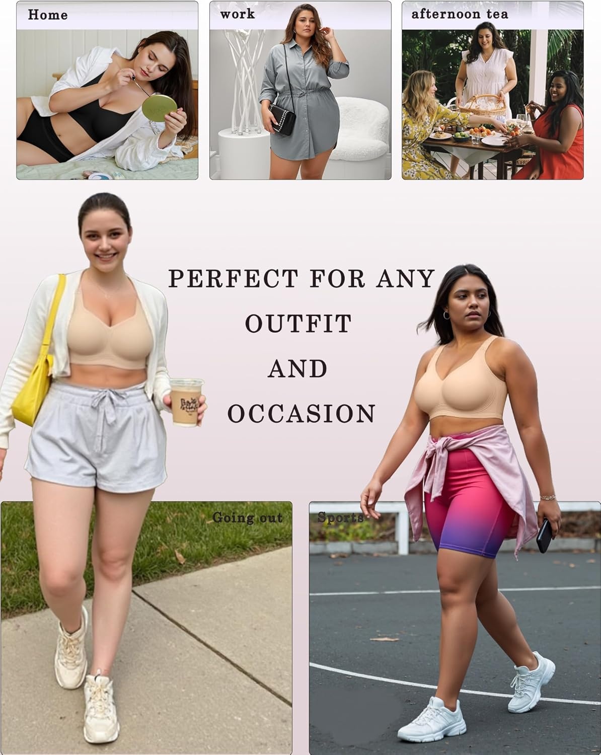 image:imageOEAK Womens Wireless Jelly Bra Plus Size Supportive Seamless Bras Full Coverage Push Up Comfortable No Underwire Tshirt BrasBlackleopard Pink