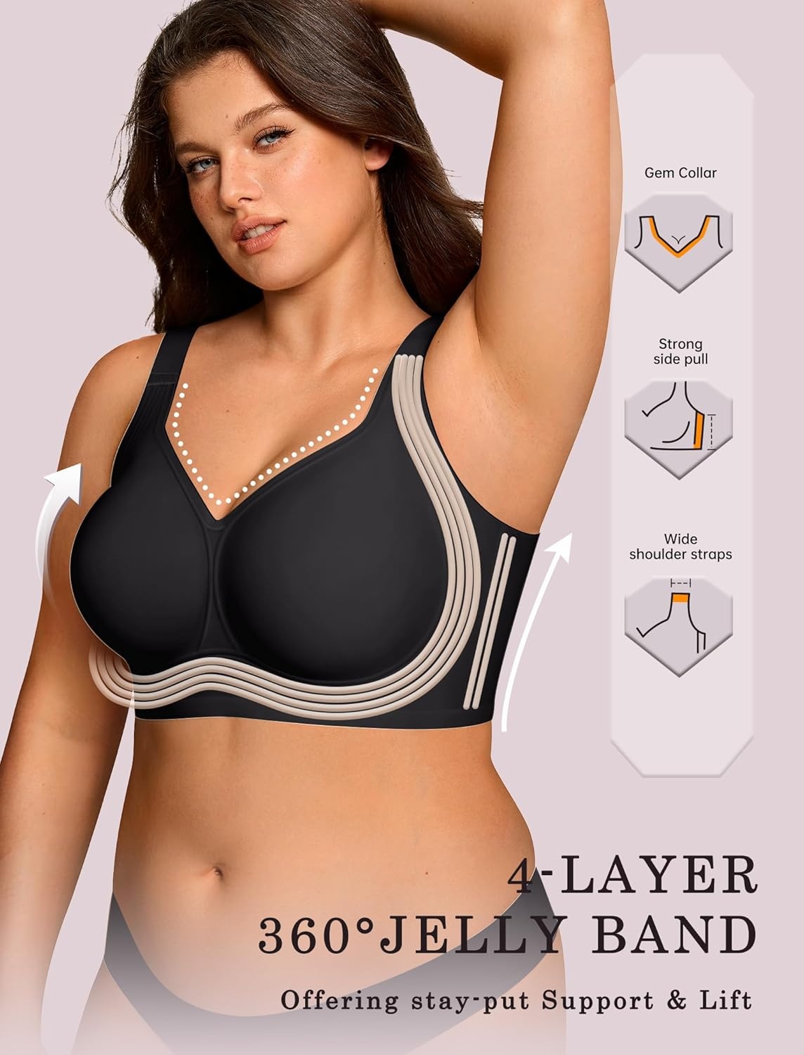 image:imageOEAK Womens Wireless Jelly Bra Plus Size Supportive Seamless Bras Full Coverage Push Up Comfortable No Underwire Tshirt BrasBlackleopard Pink