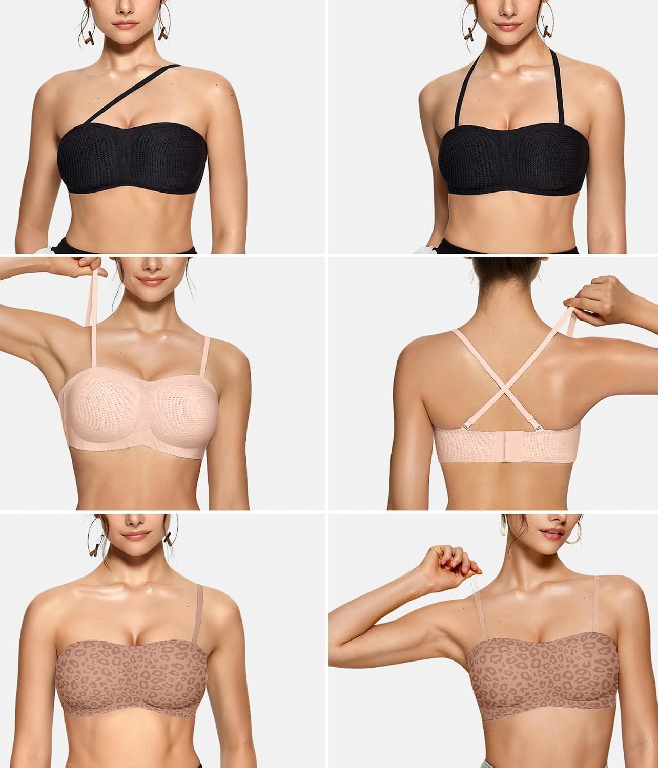 image:imageOEAK Womens Strapless Jelly Bras Push Up Padded Bandeau Wireless Half Bra no underwirecomfortableno showSeamlessnon slipinvisiblesupportivetube brahalf brasmall breastsgelBlack Airy