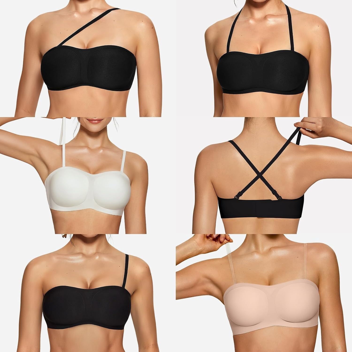 image:imageOEAK Womens Strapless Jelly Bras Push Up Padded Bandeau Wireless Half Bra no underwirecomfortableno showSeamlessnon slipinvisiblesupportivetube brahalf brasmall breastsgelWhite