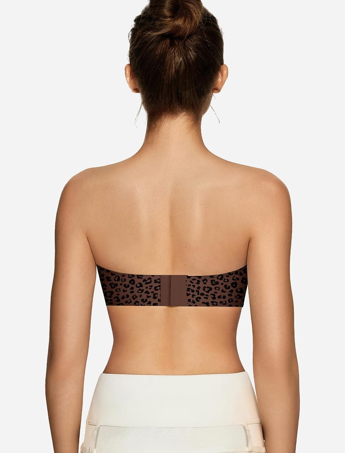 image:imageOEAK Womens Strapless Jelly Bras Push Up Padded Bandeau Wireless Half Bra no underwirecomfortableno showSeamlessnon slipinvisiblesupportivetube brahalf brasmall breastsgelLeopard Coffee
