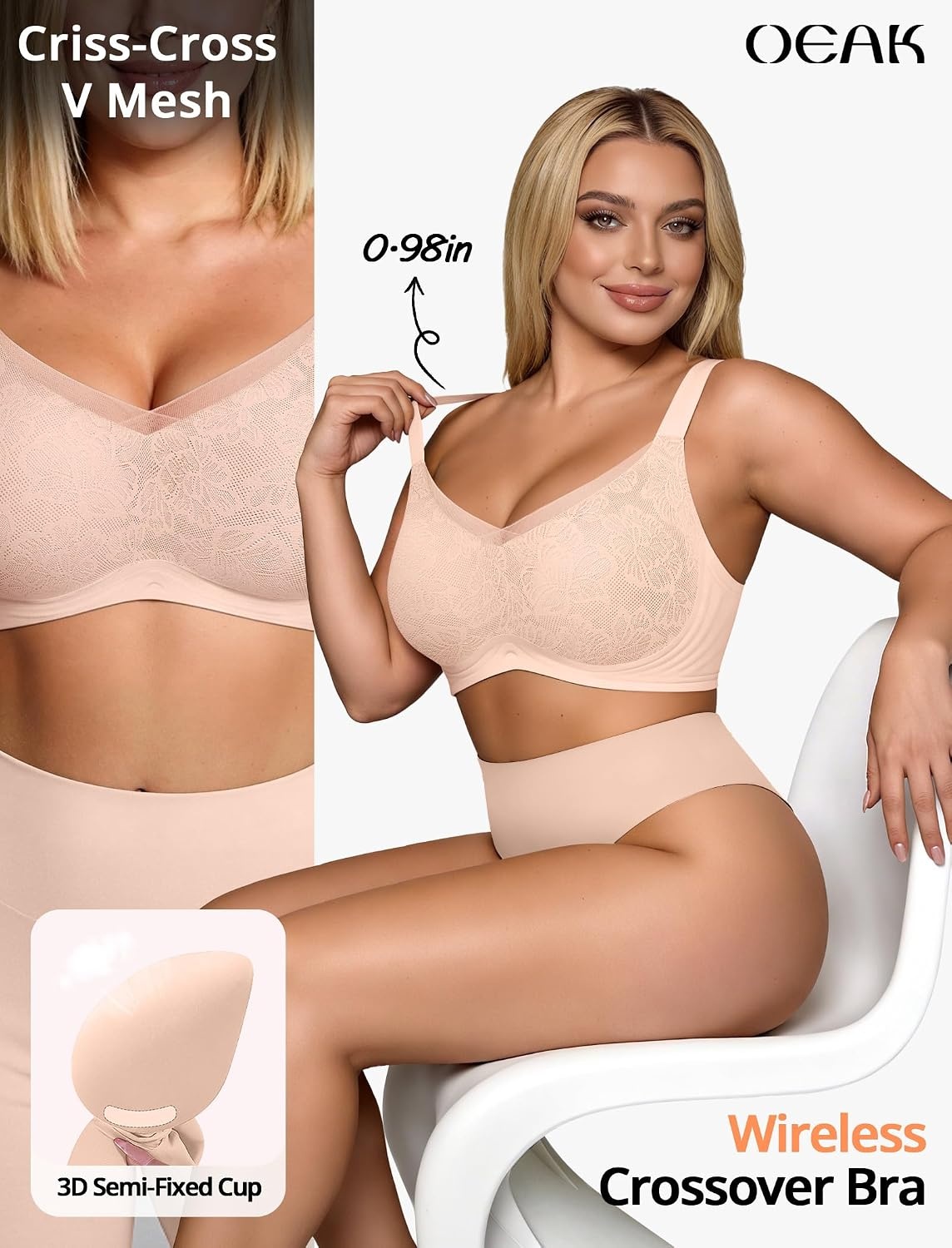 image:imageOEAK Women Wireless Jelly Bra Supportive Full Coverage Plus BrasWhite Lace