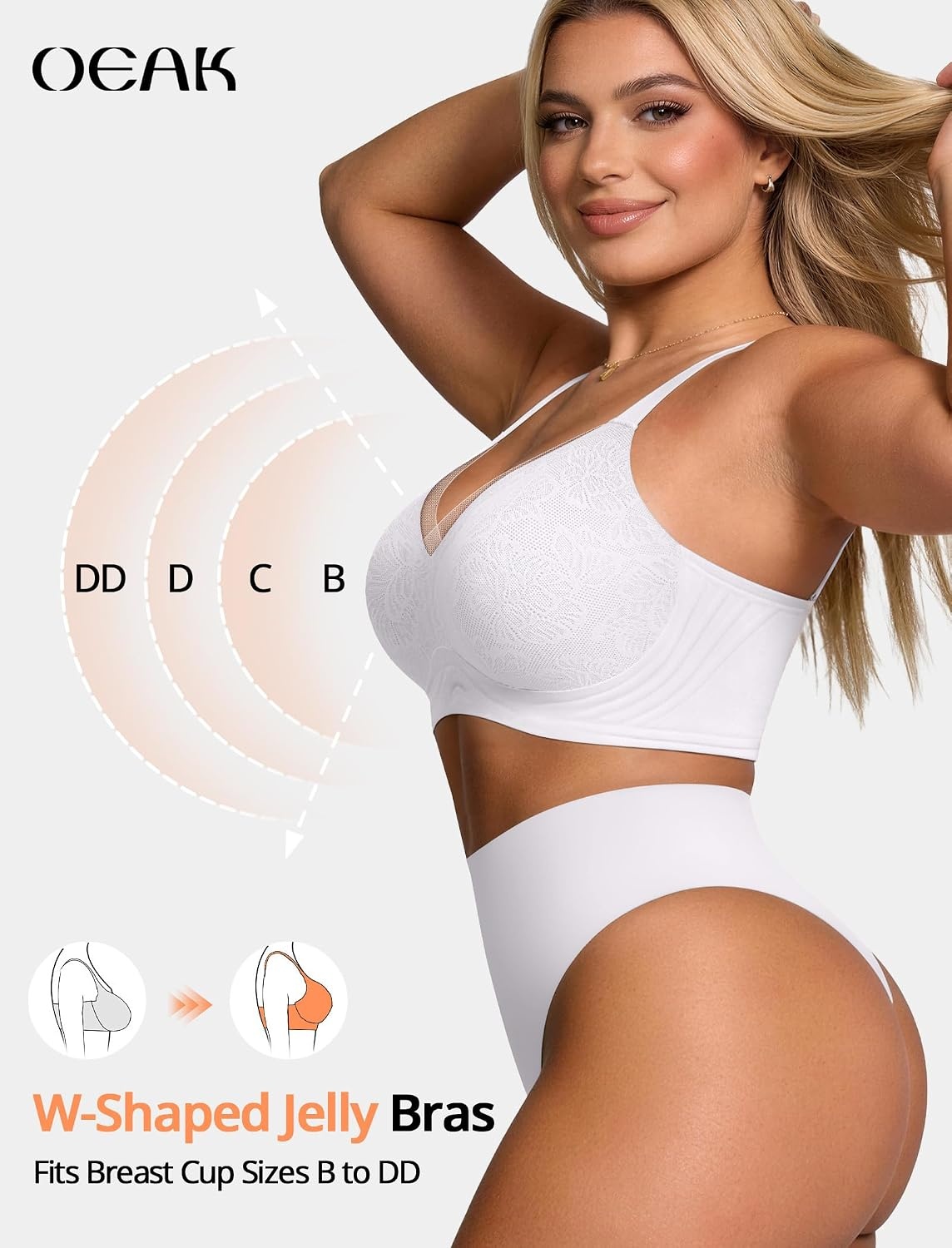 image:imageOEAK Women Wireless Jelly Bra Supportive Full Coverage Plus BrasWhite Lace