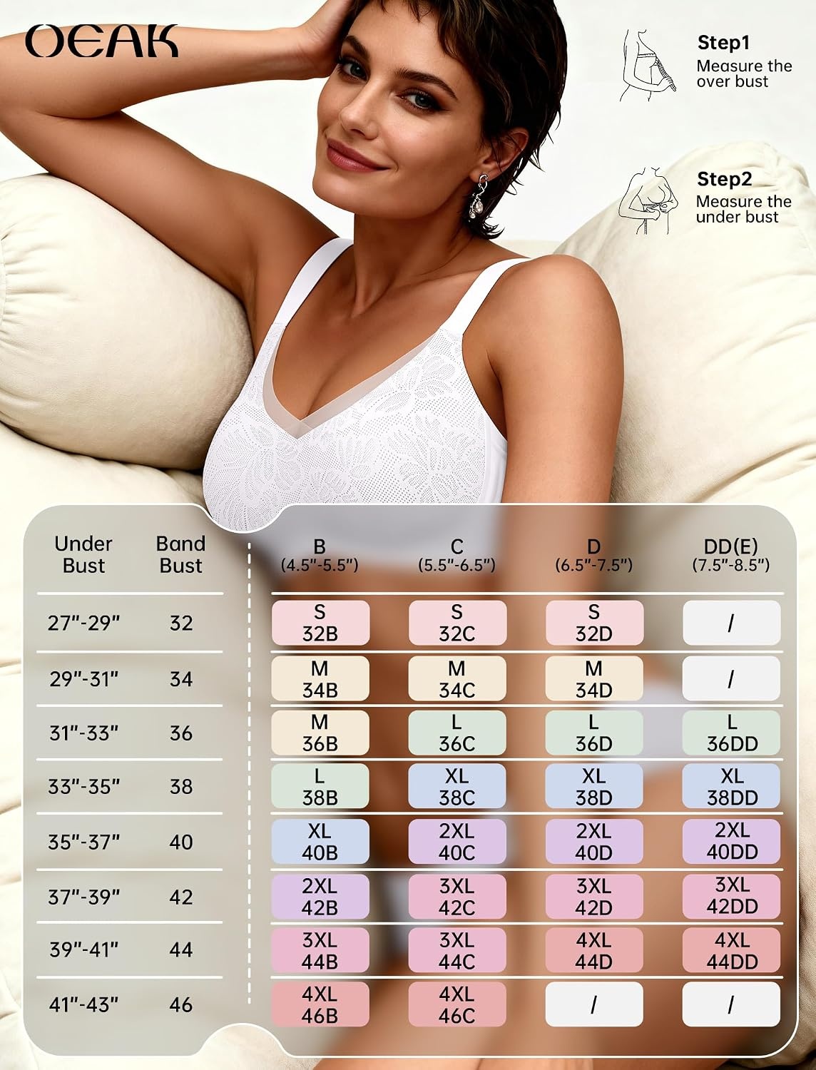 image:imageOEAK Women Wireless Jelly Bra Supportive Full Coverage Plus BrasWhite Lace