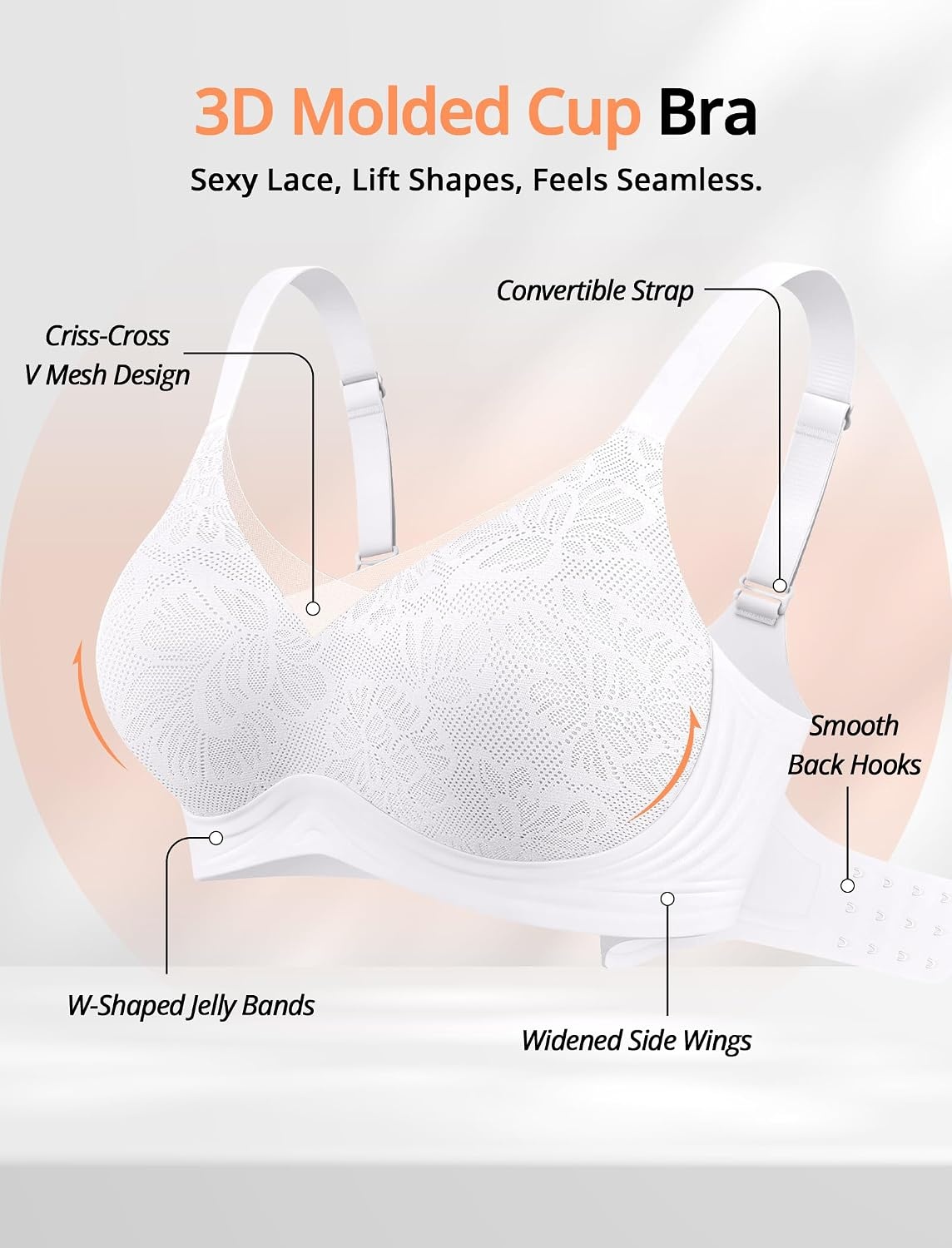 image:imageOEAK Women Wireless Jelly Bra Supportive Full Coverage Plus BrasWhite Lace