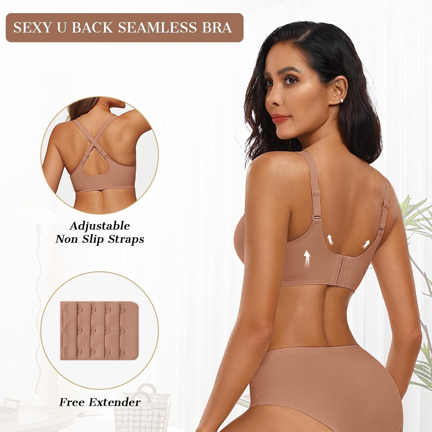 image:imageOEAK Womens Wireless Bras Push Up Jelly Bra Support Tshirt BraletteLatte